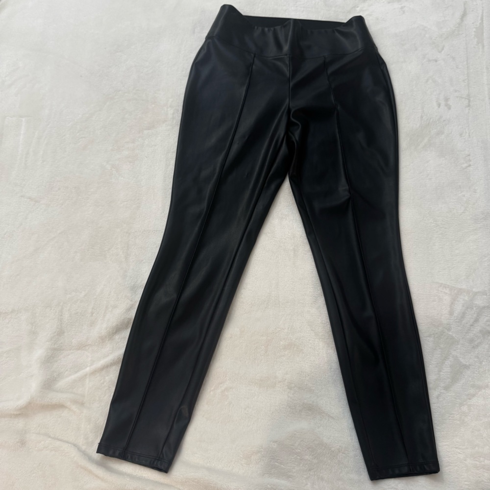 Nine West Women's Faux Leather Leggings Size M Black Pull-on Elastic Waist